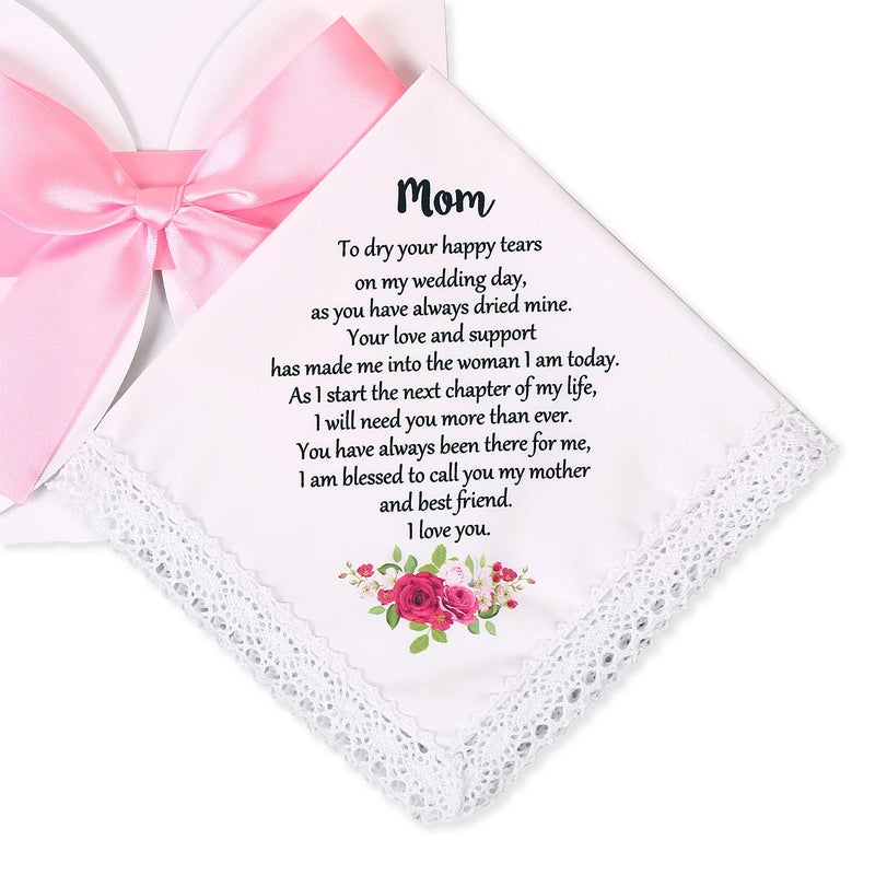 TRULIVA Wedding Handkerchief for Bride's Mother, Mom Wedding Gift from Daughter, Keepsake Hankie for Mother (Mom) - Image 1